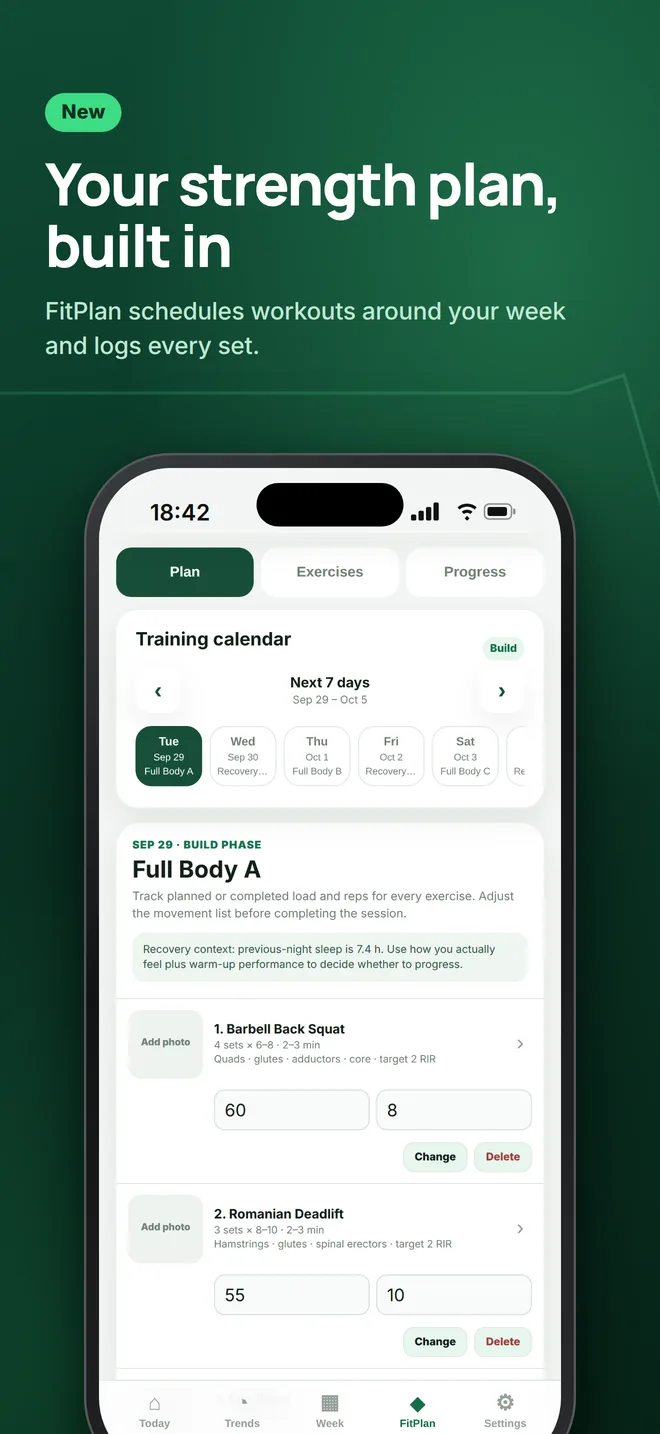 HealthDay screen: FitPlan